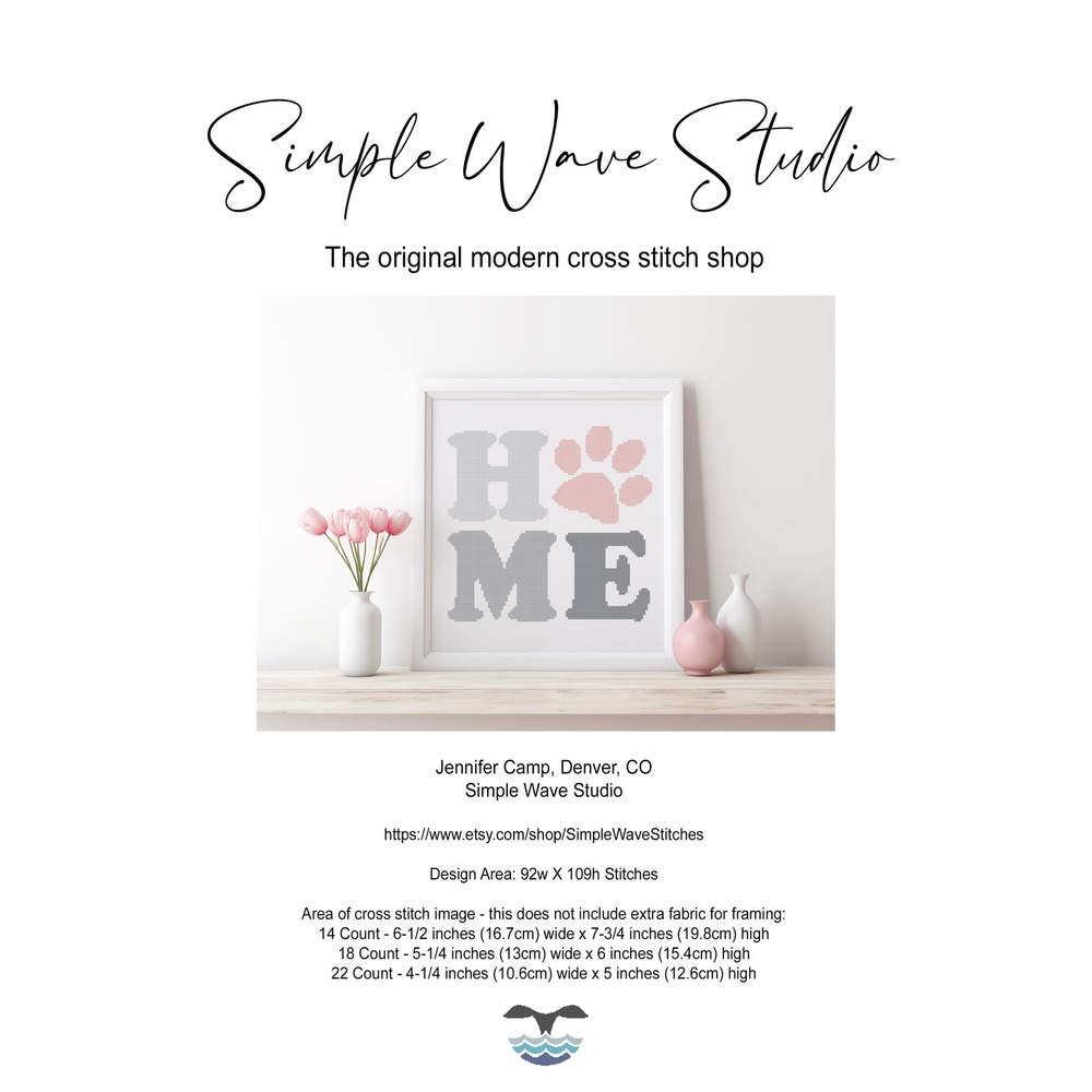Home Puppy Dog Paw Saying Quote Phrase Counted Cross Stitch‎ Pattern KIT